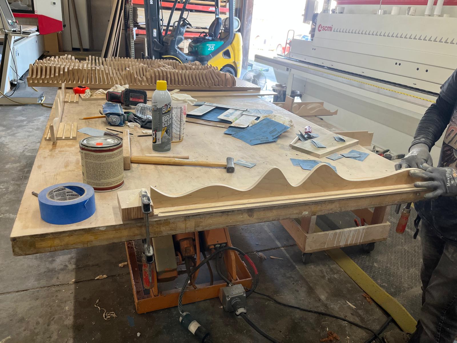 CNC machined parametric wall panel on the shop floor