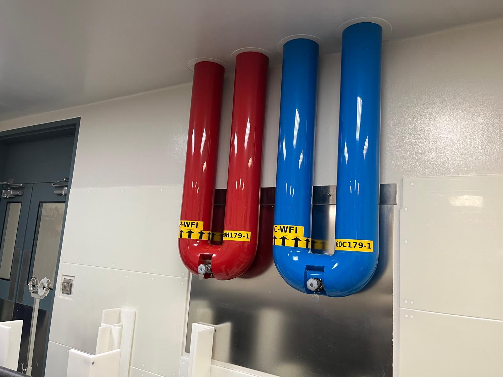 Insulated chilled water and heating lines in a clean mechanical room