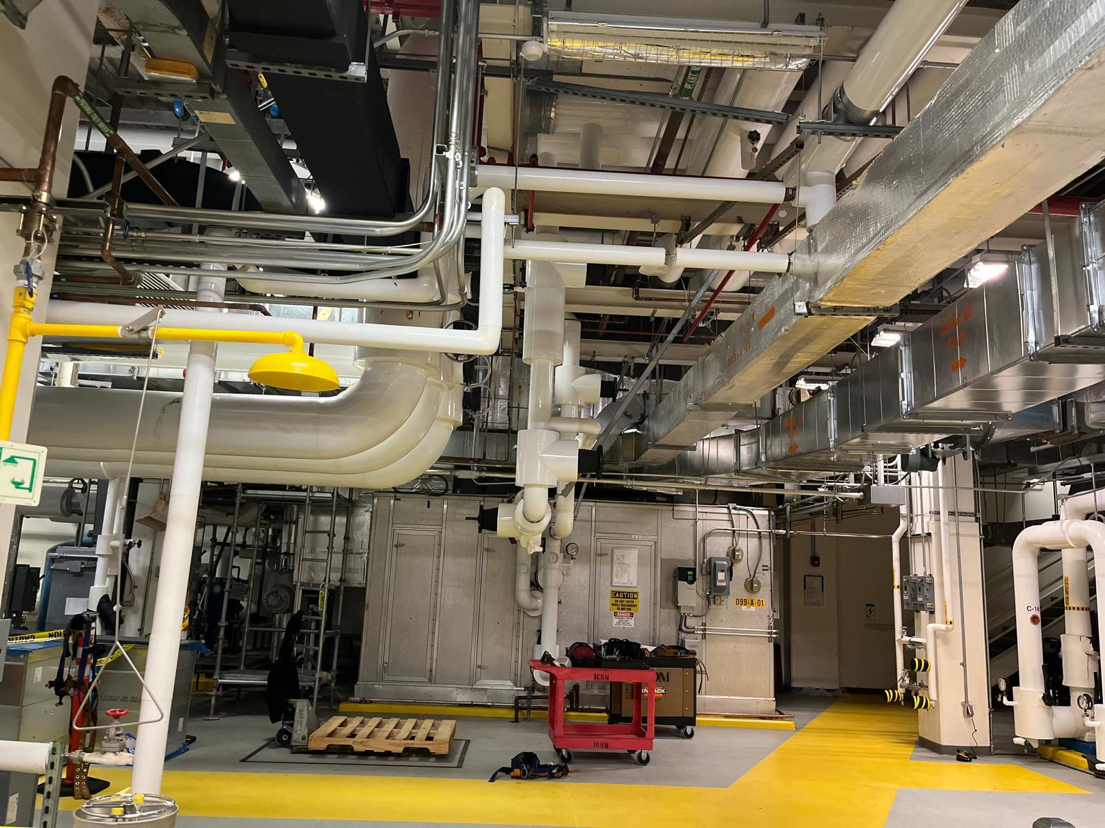 Wide mechanical plant room under construction