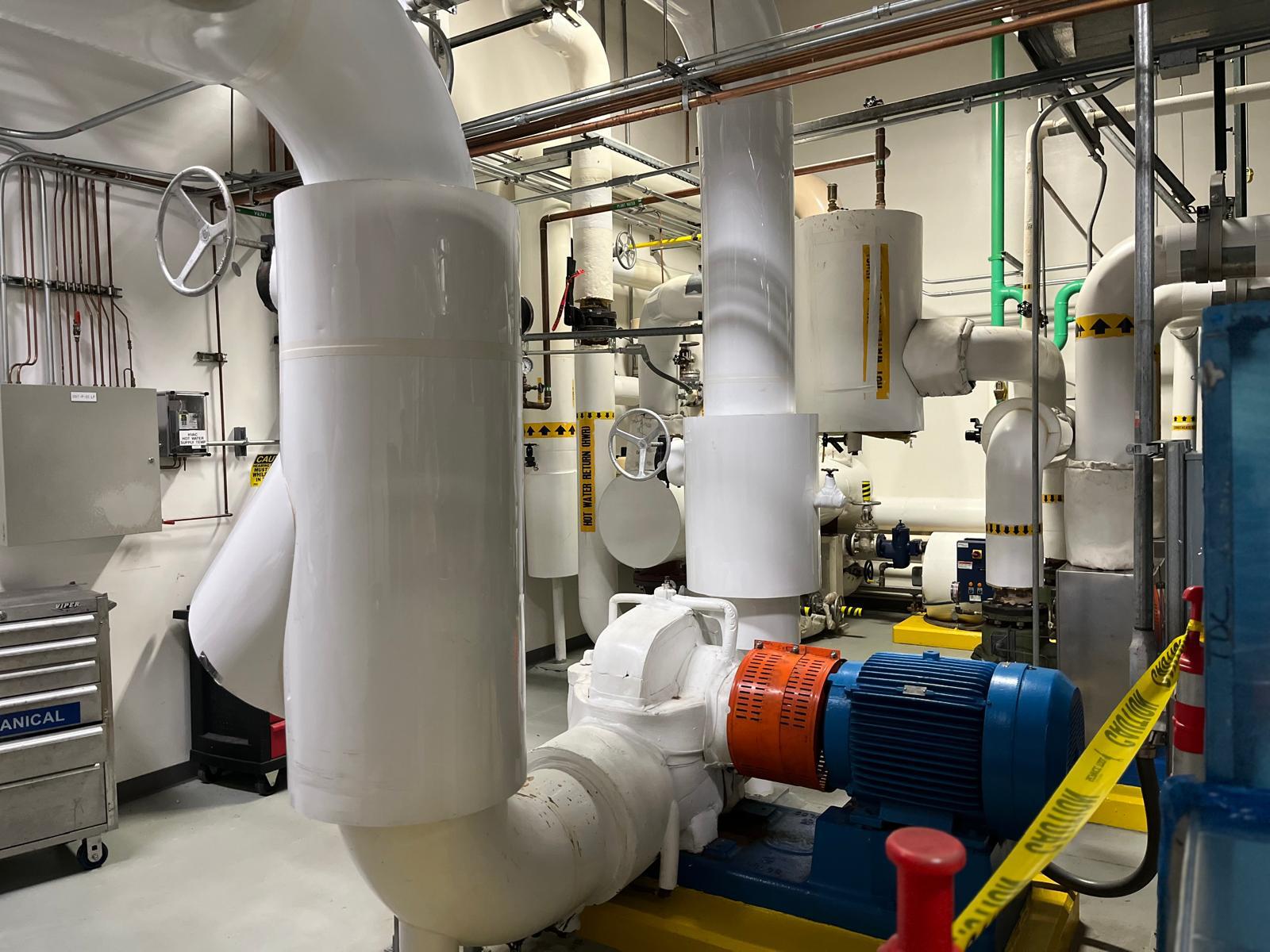 Large insulated process pipe and drive motor